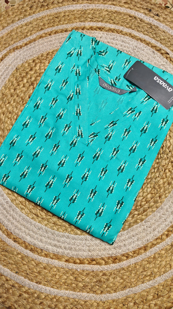 Sky blue v neck pattern kurti