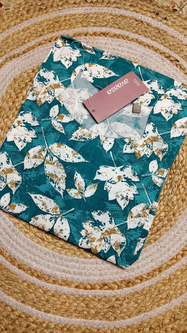 Rama blue leaves pattern kurti