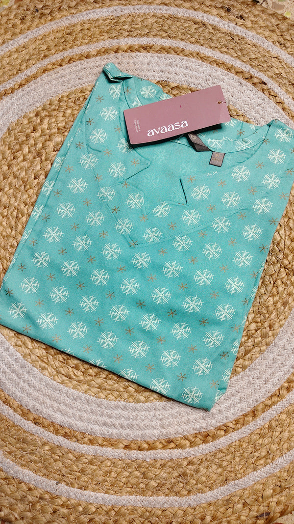 Light green star neck kurti