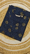 Dark blue gold foil v neck kurti