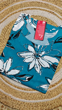 Rama blue big floral button neck kurti