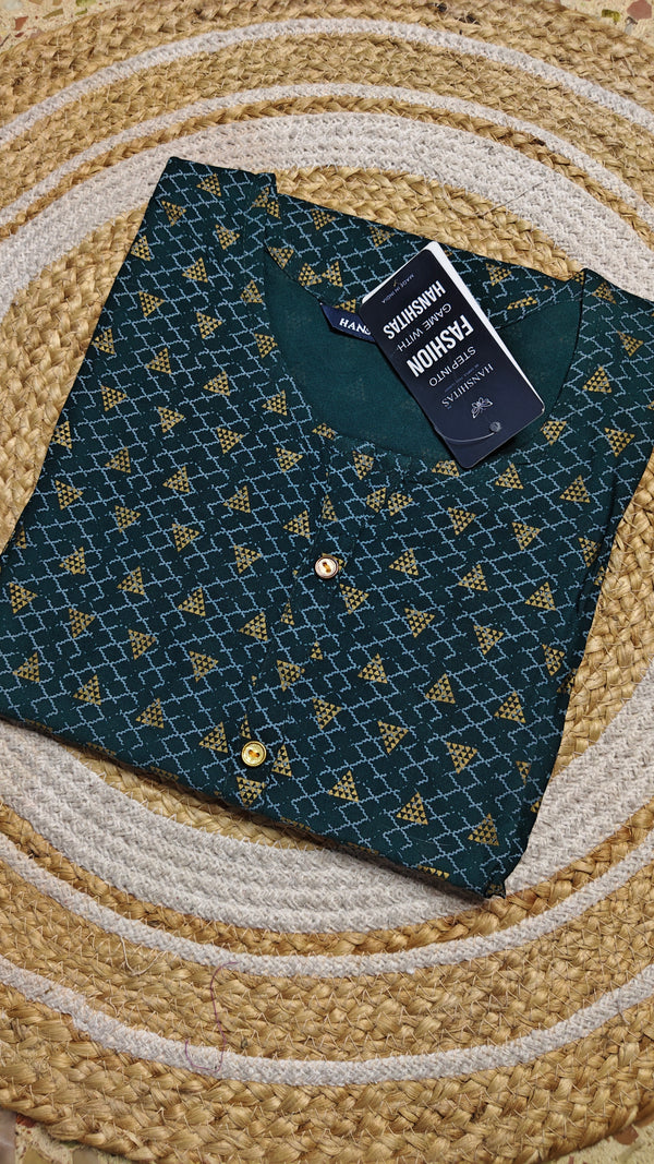 Dark green gold button kurti