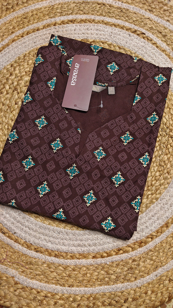 Brown Rama floral pattern kurti (Size S)