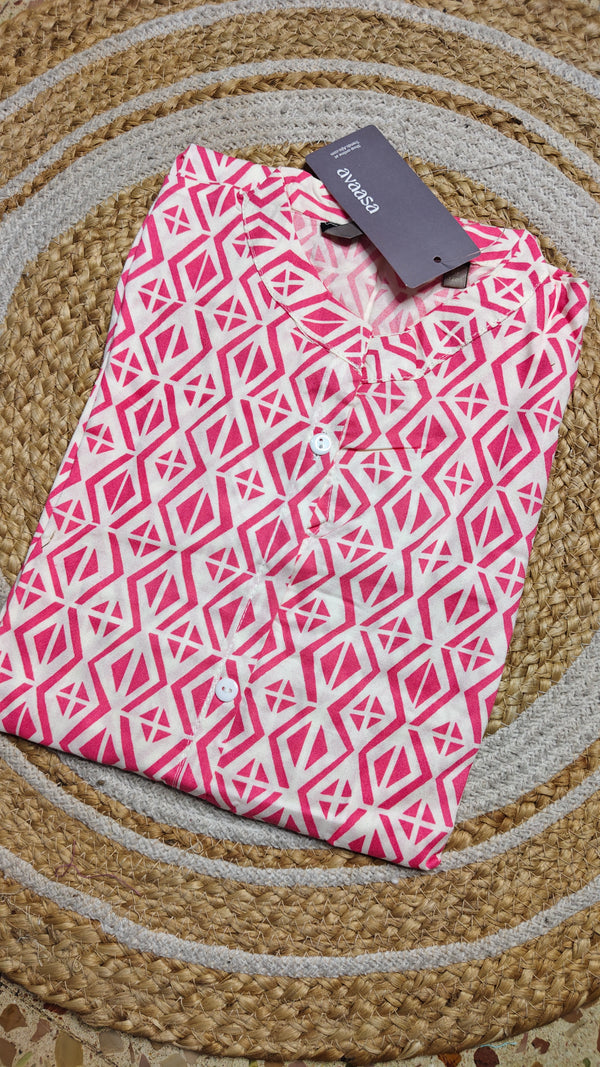 Pink Chinese collar kurti fully pattern