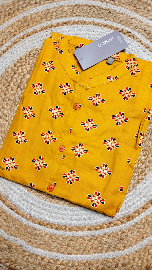 Yellow Chinese square red pattern kurti