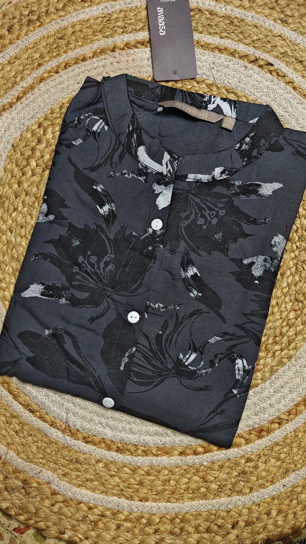 Grey big floral Chinese kurti