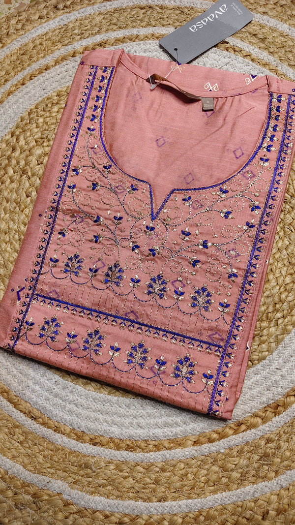 Peach with blue half embroidery