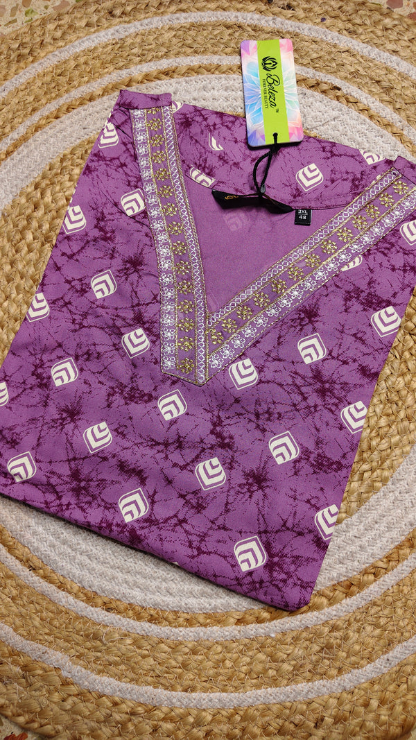 Lavender v neck kurti