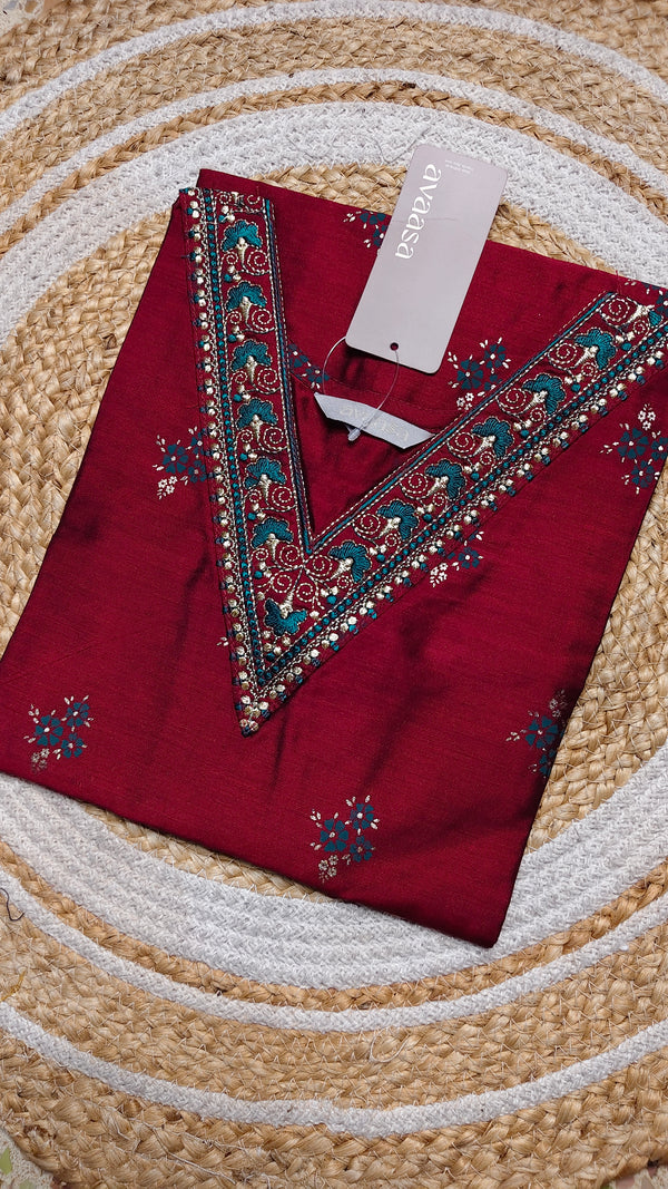 Dark meroon v neck embroidery kurti
