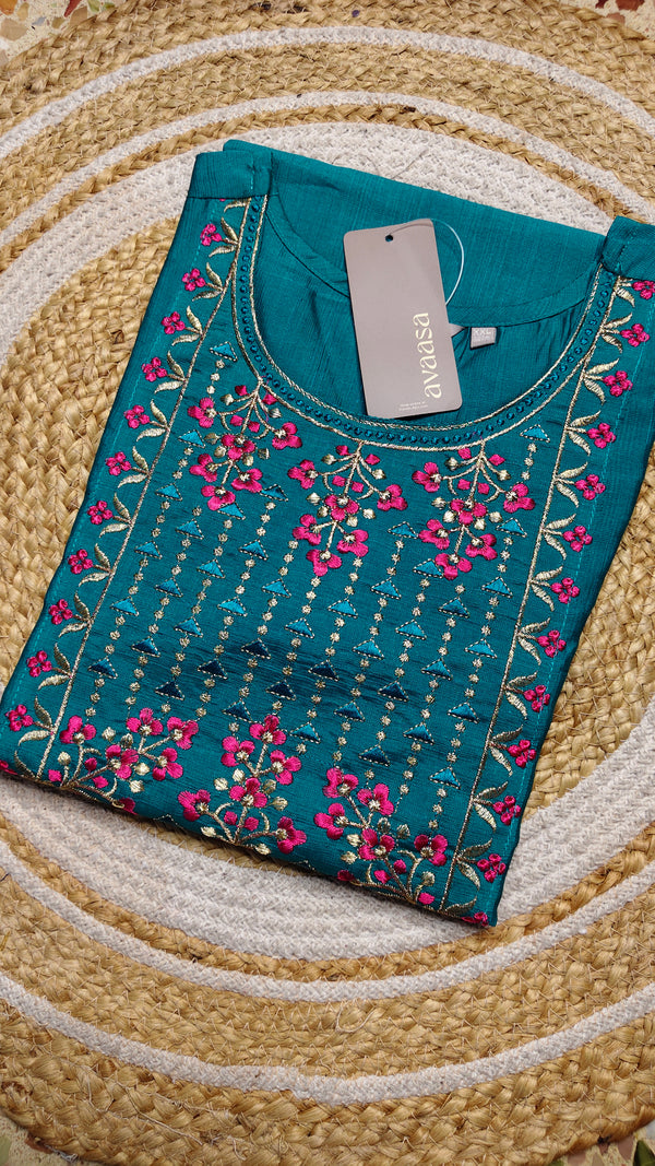 Rama blue with pink embroidery kurti