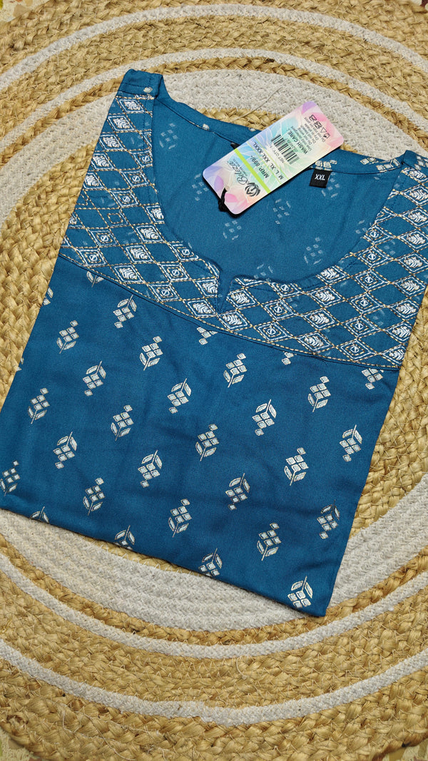 Blue half shoulder embroidery pattern