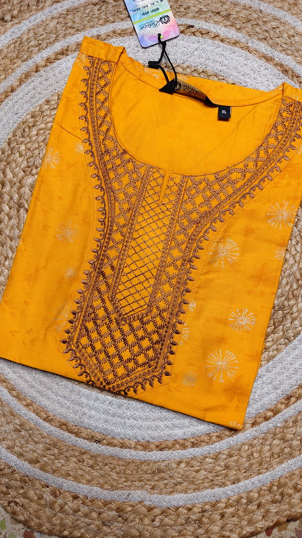 Mango yellow neck embroidery kurti