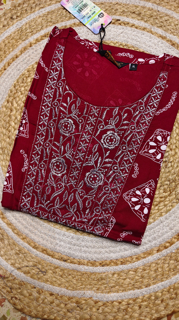 Bright Red with silver half embroidery kurti