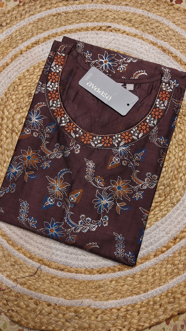 Brown with foil print neck embroidery