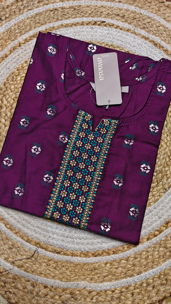 Violet with rama center embroidery kurti