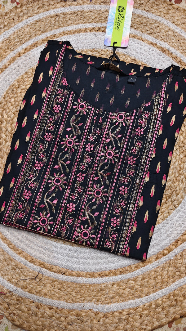 Black with pink half embroidery kurti