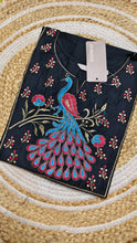 Black with peacock embroidery