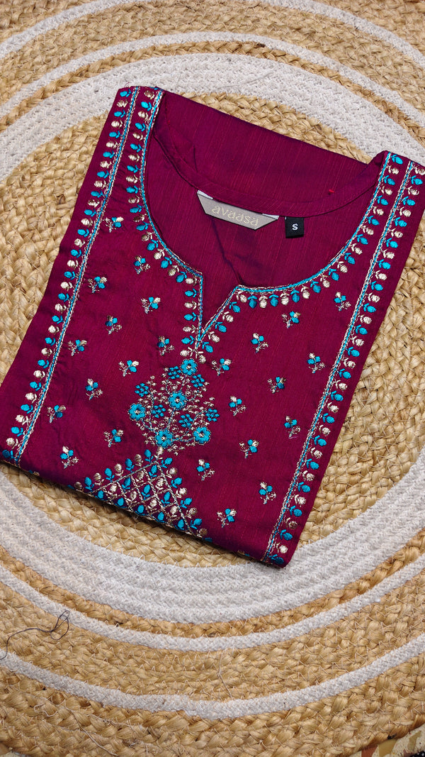 Wine colour with half embroidery