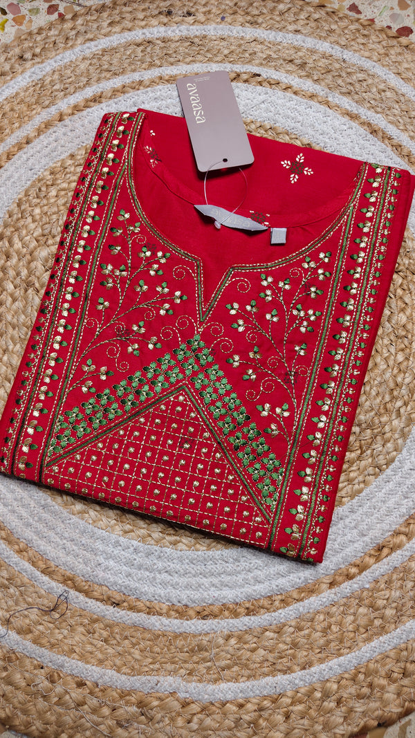 Bright red diamond shape half embroidery