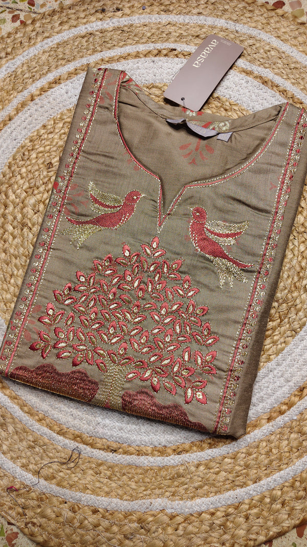 Brown with two sparrow embroidery