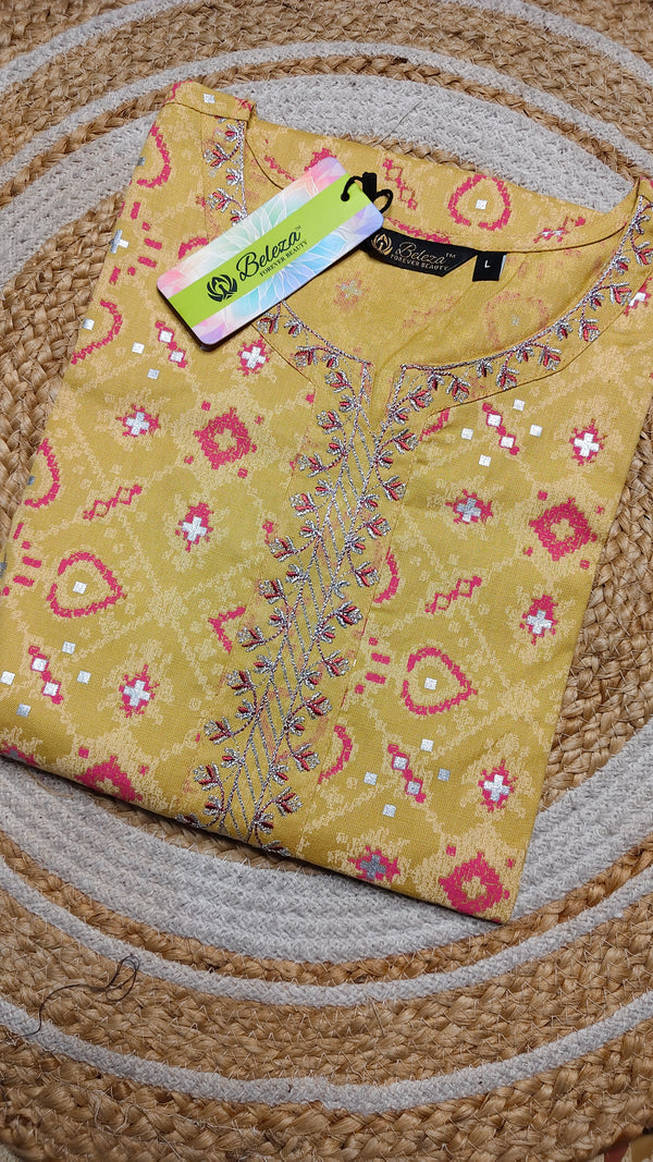 Yellow with peach center embroidery