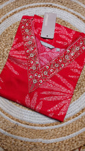 Bright Red with gold v neck