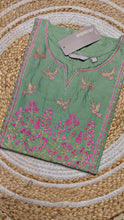 Green with pink multi birds half embroidery
