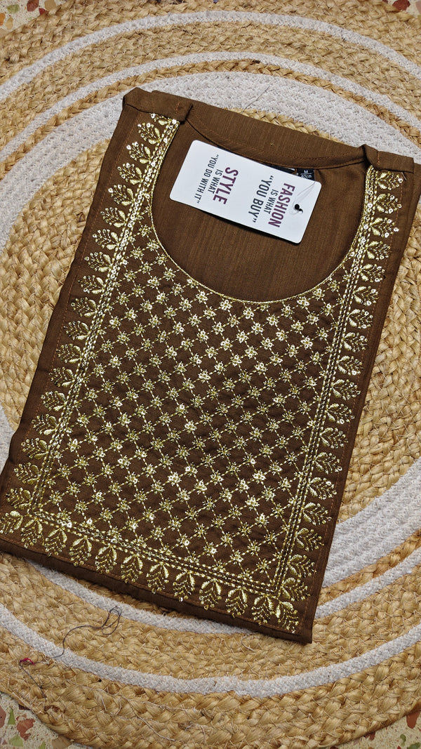 Brown with design half embroidery
