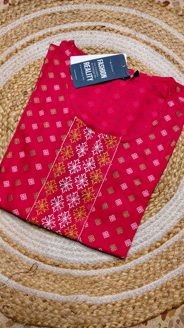 Red floral center embroidery kurti (Size XL)