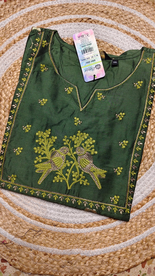 Dark green two sparrow embroidery kurti (Size 2XL)