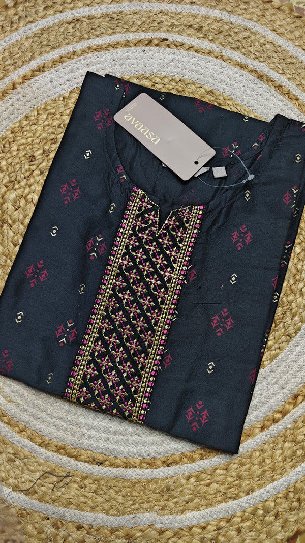 Black with pink center embroidery kurti (Size L)