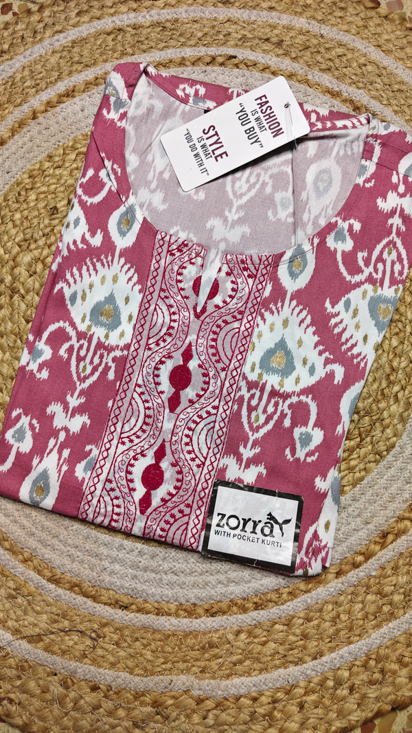 Pink with white rayon kurti (Size L)