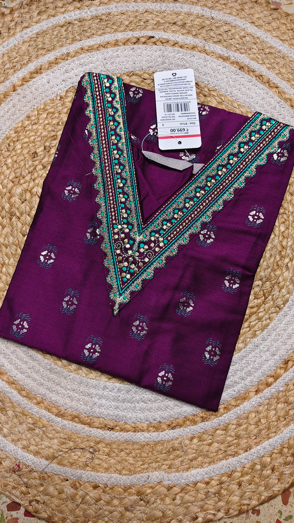 Dark Violet with Rama v neck kurti (Size S)