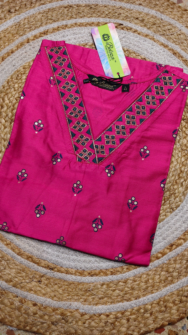 Pink with grey v neck kurti