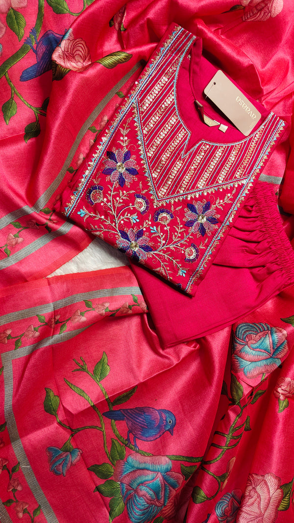 Dark pink worked embroidery