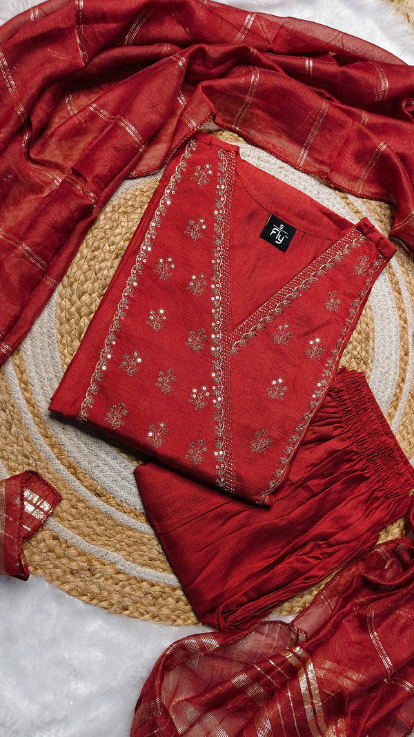 Orange trending cross worked embroidery