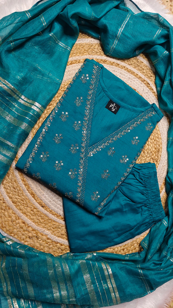 Rama blue trending cross worked embroidery
