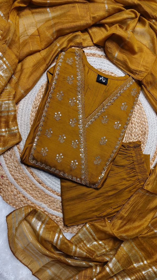 Mehandi green trending cross worked embroidery