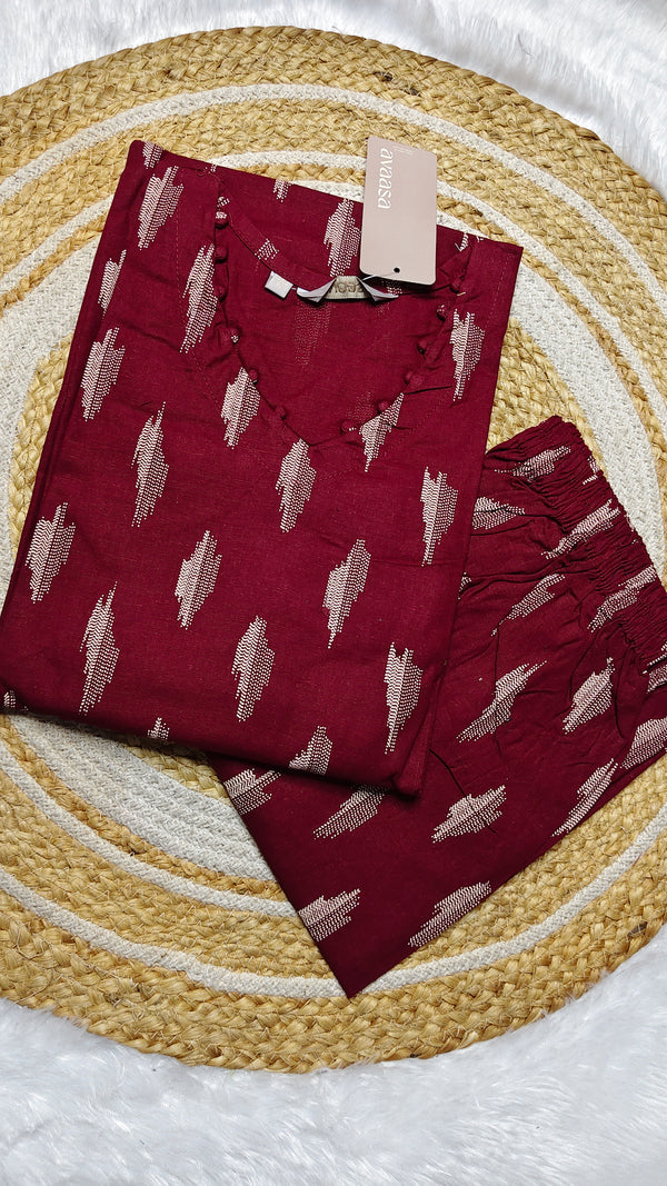 Cotton maroon zig zag co ords