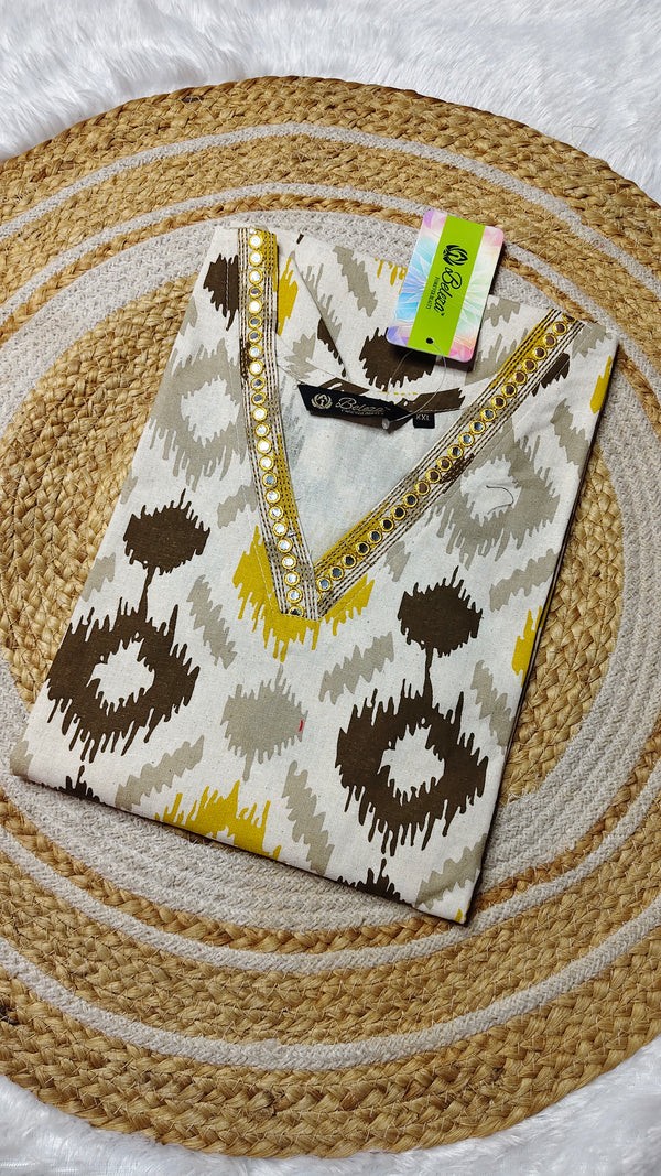 Cotton Yellow with brown  (Size XXL)
