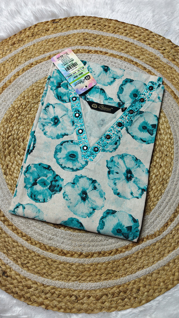 Cotton white with sky blue