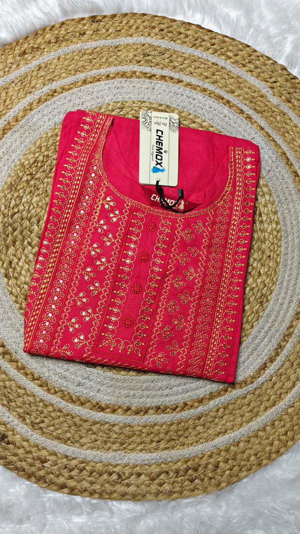 Silk cotton Peach embroidery