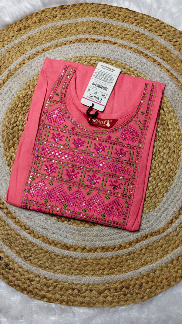 Silk cotton Pink embroidery
