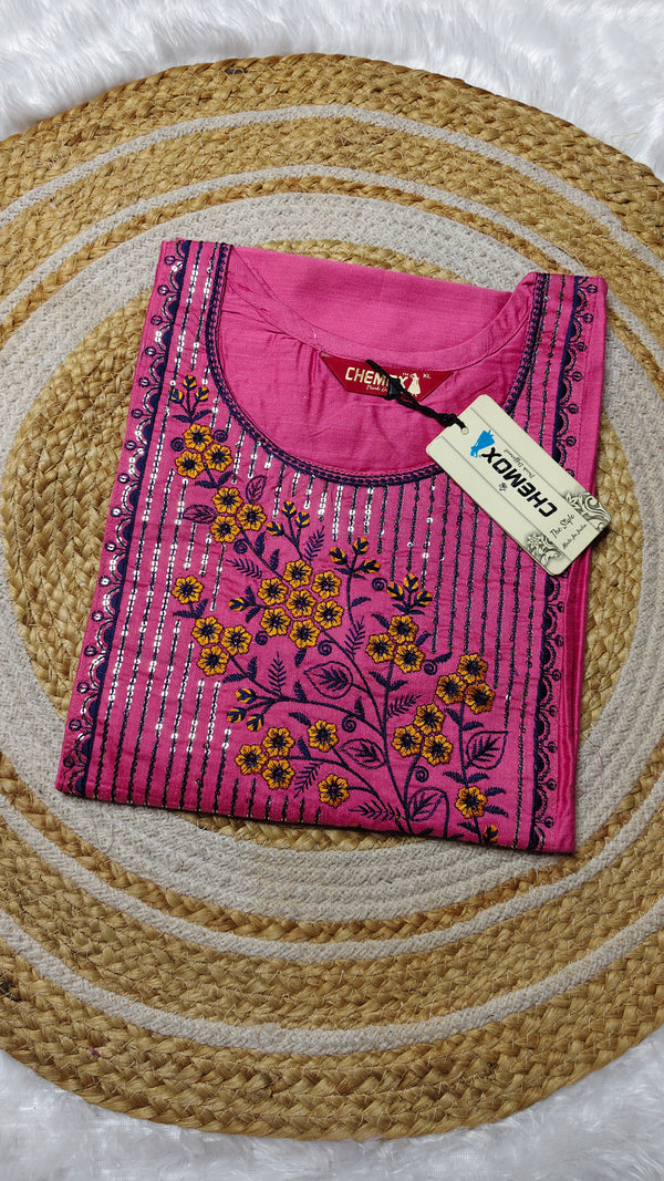 Silk cotton Pink with yellow embroidery