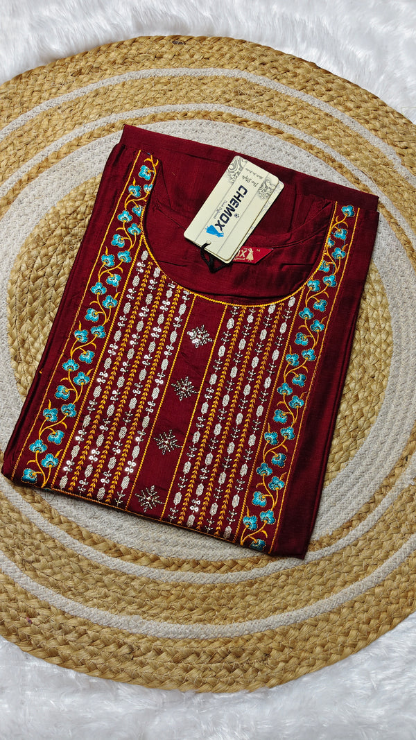 Silk cotton Meroon embroidery (Size M)