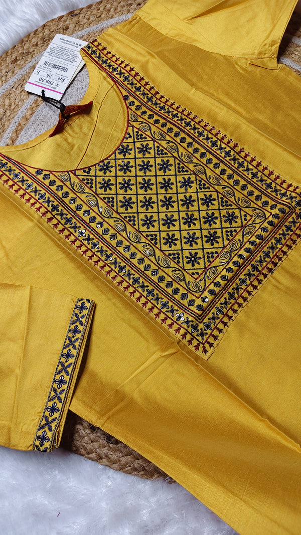 Silk cotton Yellow embroidery (Size S)