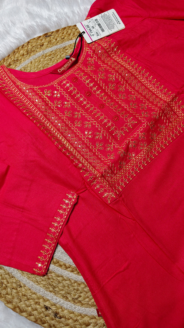 Silk cotton Peach embroidery