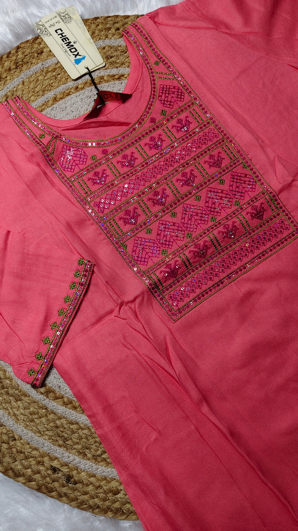 Silk cotton Pink embroidery