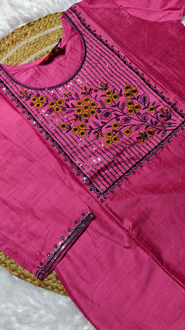 Silk cotton Pink with yellow embroidery